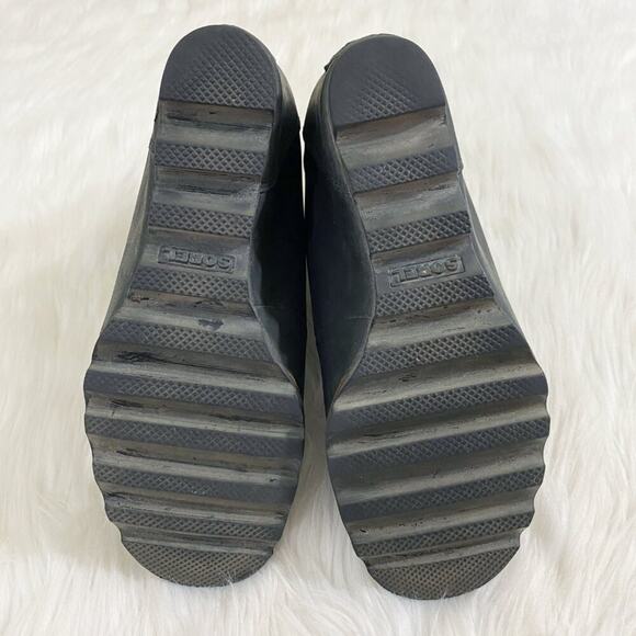 Sorel Black Oiled Leather Conquest Wedge Boots Lace Up Round Toe Women's Size 7 - Picture 8 of 11